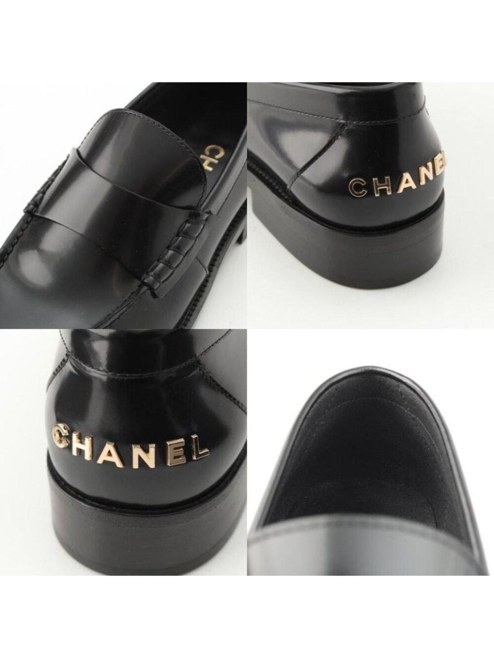 Chanel Back Logo Loafers Shoes Black 38 - Picture 9 of 10